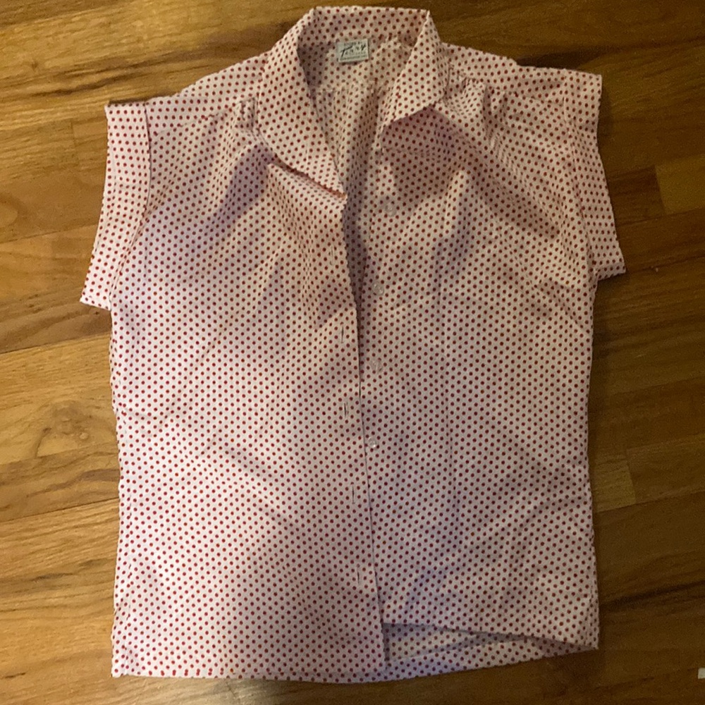 Vintage red and white polka dot button down shirt